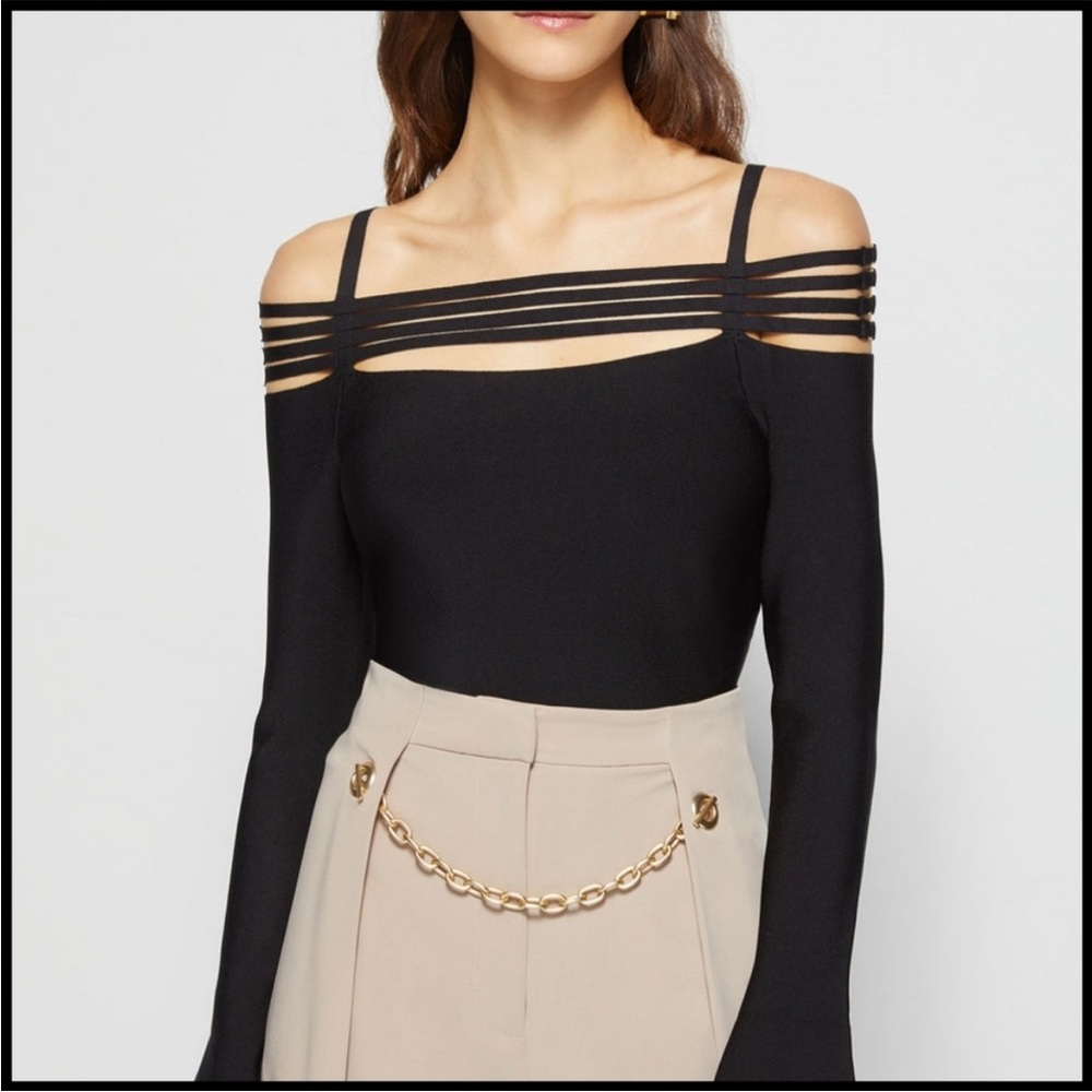 Jonathan Simkhai Black Ribbed Knit Top with Strappy Design